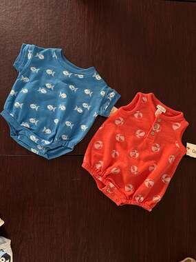 Cat & Jack Baby Bubble Romper Set: Blue Fish NB & Red Beach Ball 0-3M